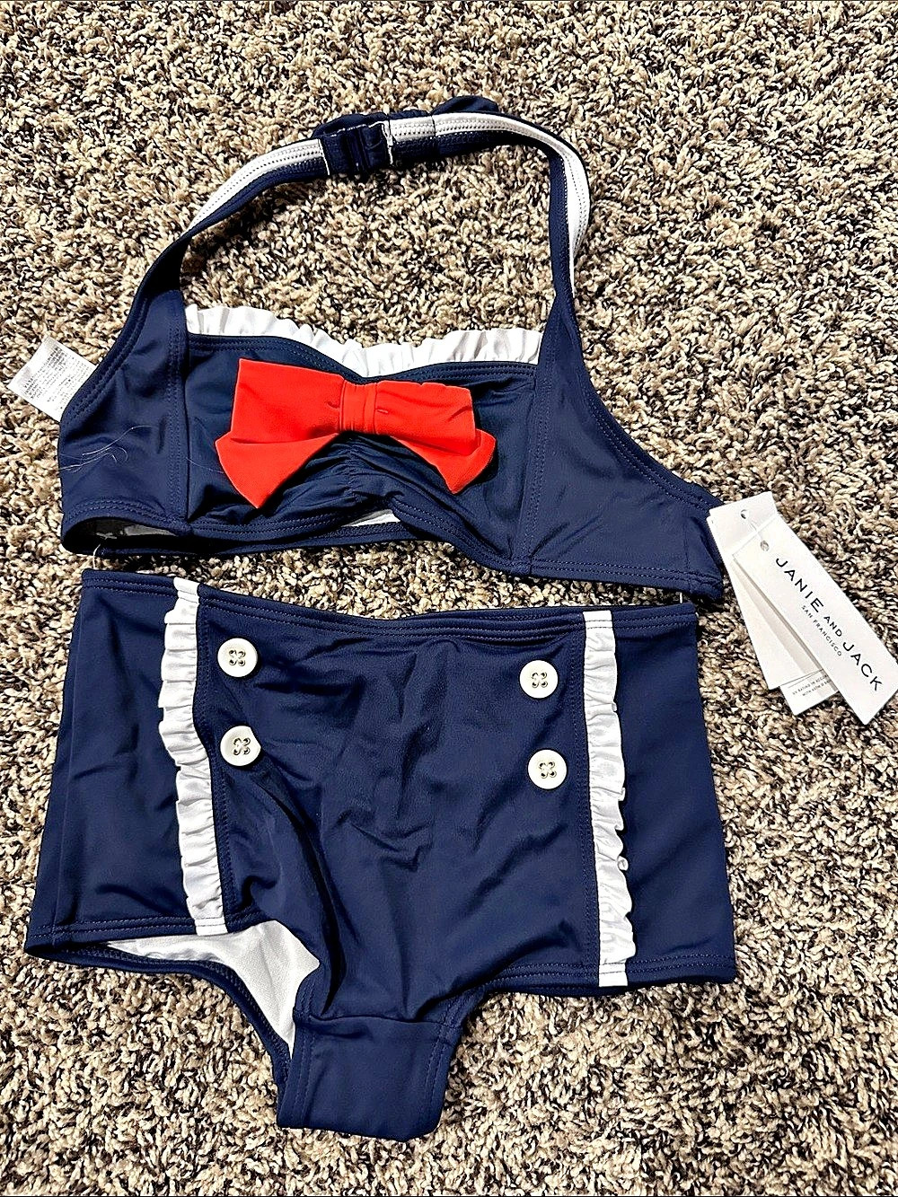 JANIE AND JACK Merchant Marine Recycled Retro Bow 2-Piece Swimsuit Retro Bow